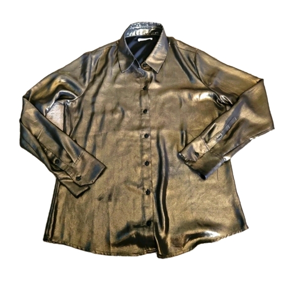 Reformation Womens Gold Metalic Nolan Long Sleeve Button Blouse S - Picture 7 of 16